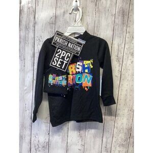 Parish Nation Toddler Boy 2-Piece Set Black Graphic Long Sleeve Tee Size 4T NWT